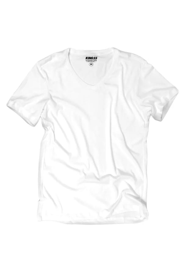 CAMISETA BRANCA LISA GOLA V PIMA PLAN
