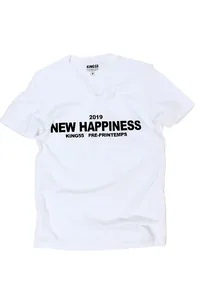 CAMISETA BRANCA GOLA V NEW HAPPINESS