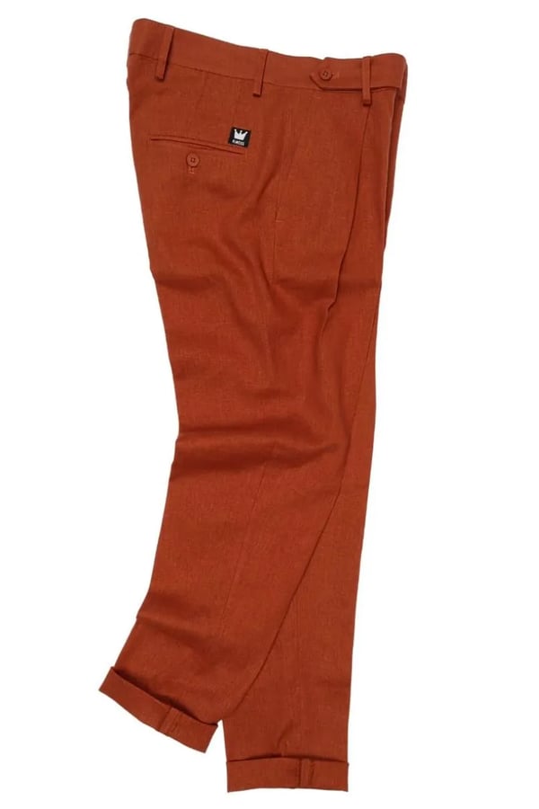 CALÇA MARROM CASCA LINHO PREGA
