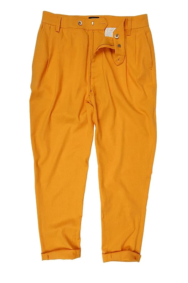 CALÇA MOSTARDA LINHO COM VISCOSE ALFAIATARIA