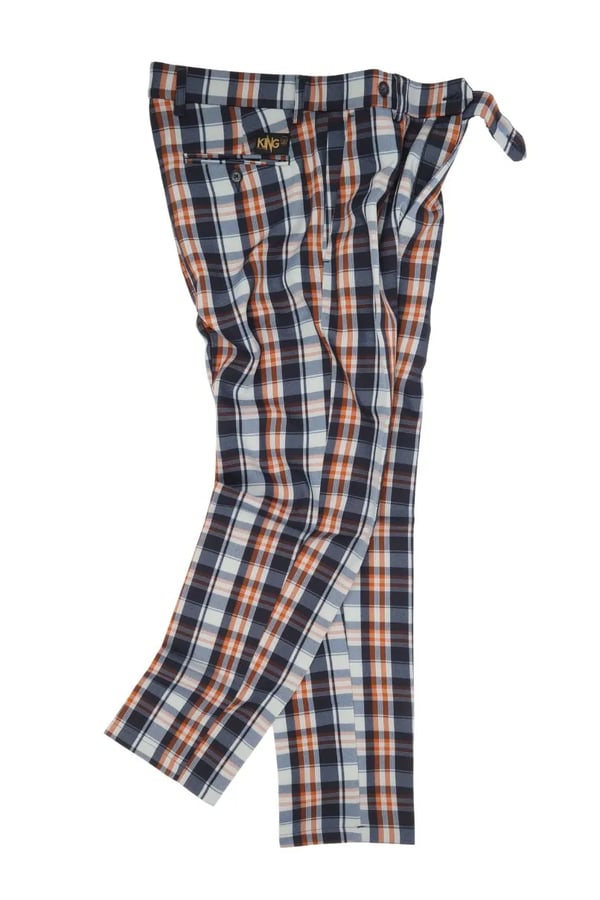 CALÇA XADREZ ALFAIATARIA AZUL E LARANJA