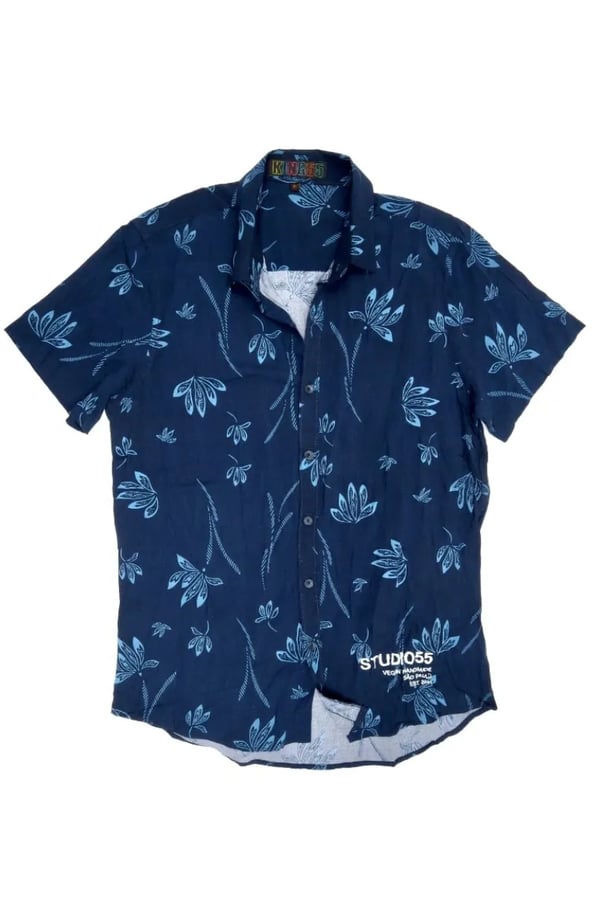 CAMISA AZUL MARINHO DE VISCOSE FLOWERS