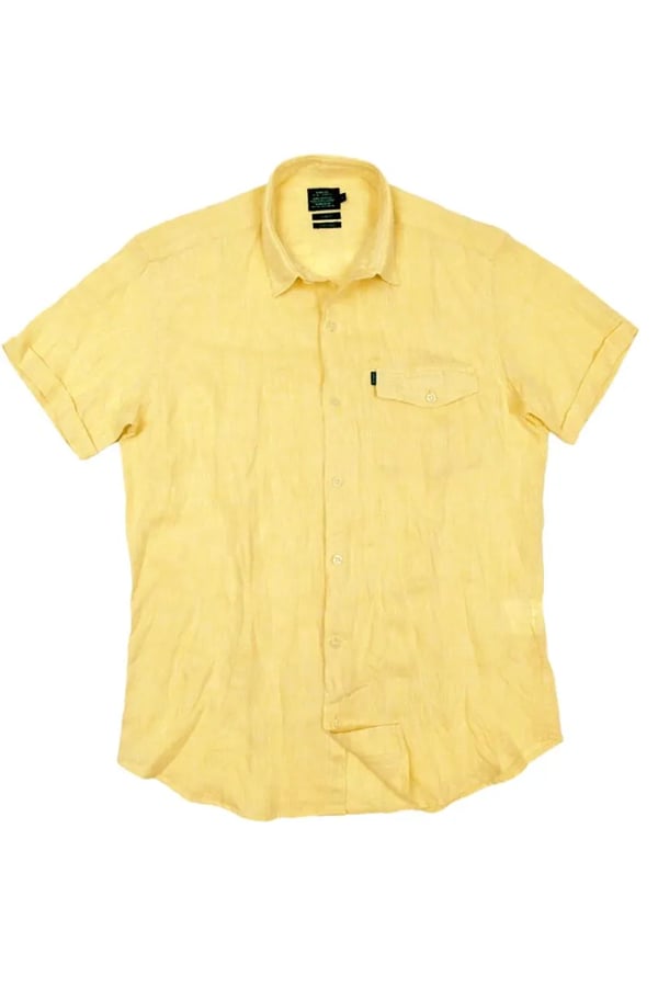 CAMISA DE LINHO MANGA CURTA AMARELO