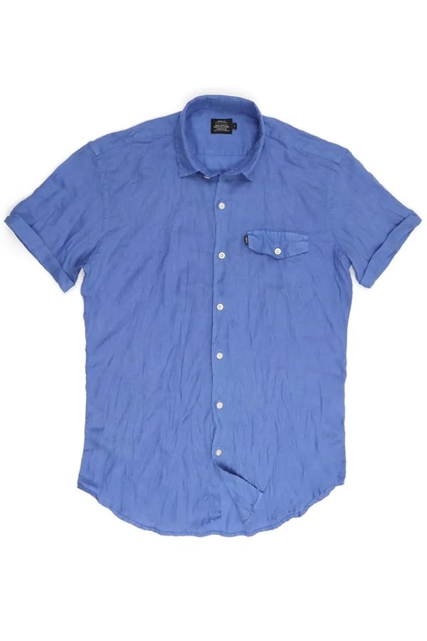 CAMISA DE LINHO MANGA CURTA AZUL