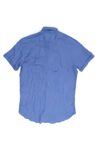CAMISA DE LINHO MANGA CURTA AZUL