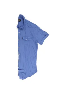 CAMISA DE LINHO MANGA CURTA AZUL