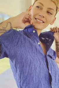 CAMISA DE LINHO MANGA CURTA AZUL NAVY