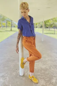 CAMISA DE LINHO MANGA CURTA AZUL NAVY