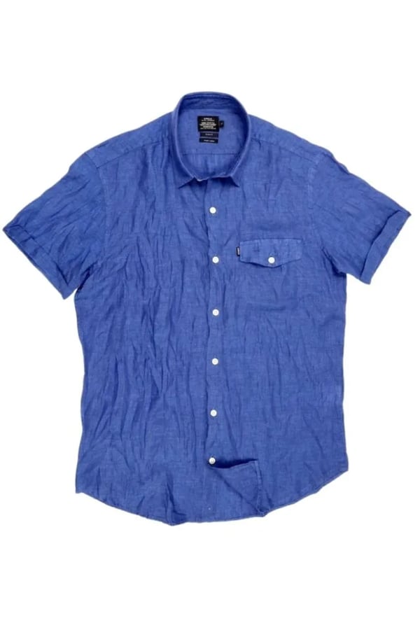CAMISA DE LINHO MANGA CURTA AZUL NAVY