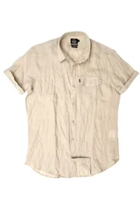 CAMISA DE LINHO MANGA CURTA KAKI
