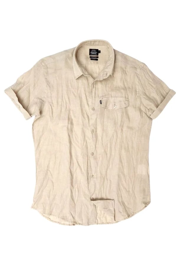 CAMISA DE LINHO MANGA CURTA KAKI