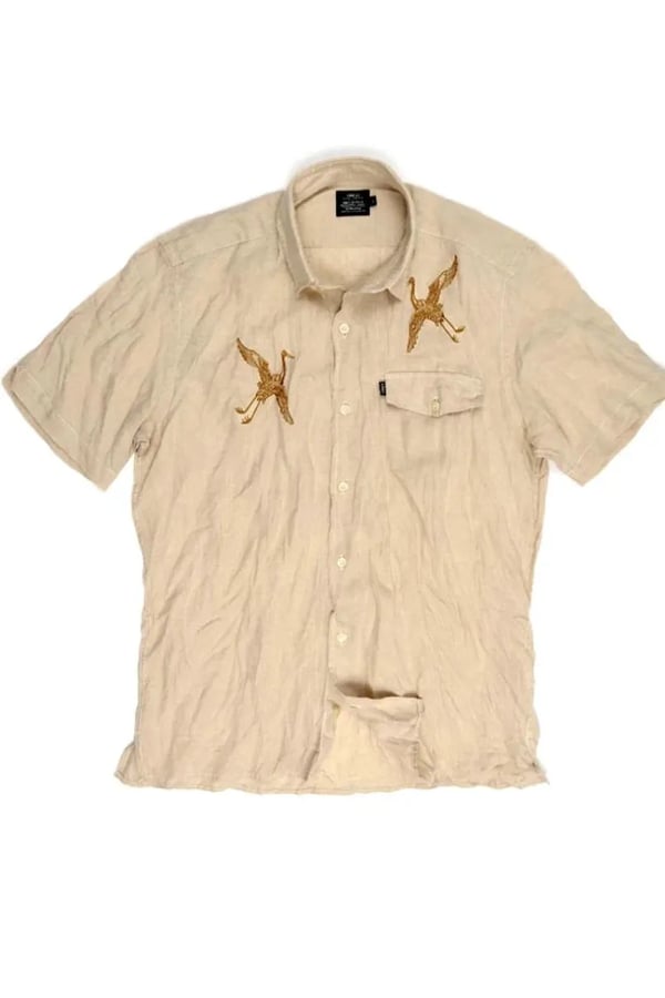 CAMISA DE LINHO MANGA CURTA KAKI GARÇAS