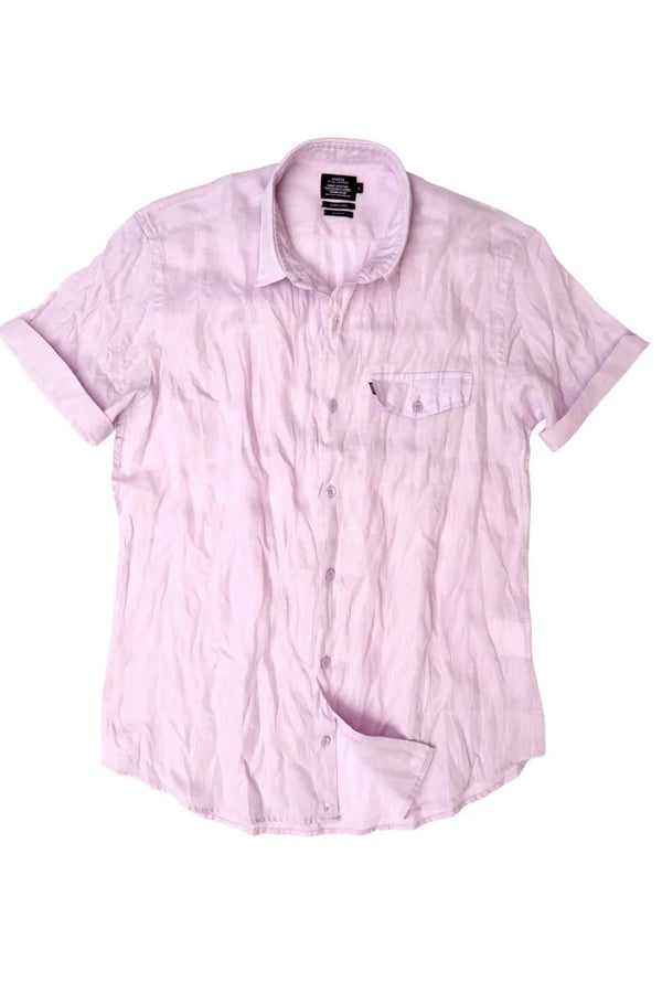 CAMISA DE LINHO MANGA CURTA LILÁS