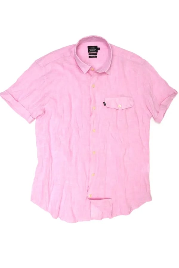 CAMISA DE LINHO MANGA CURTA ROSA