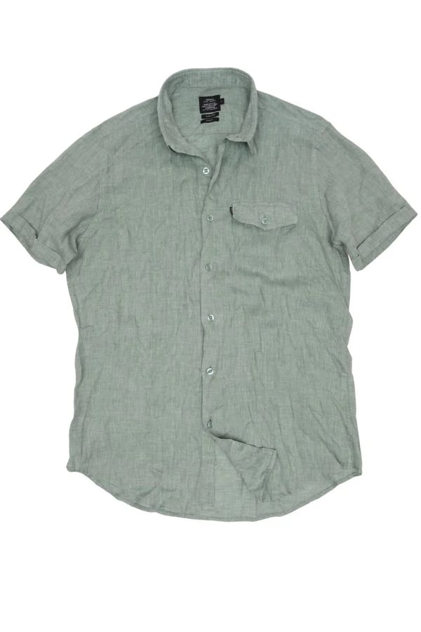 CAMISA DE LINHO MANGA CURTA VERDE