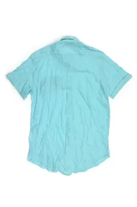 CAMISA DE LINHO MANGA CURTA AZUL TURQUESA