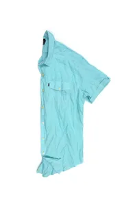 CAMISA DE LINHO MANGA CURTA AZUL TURQUESA