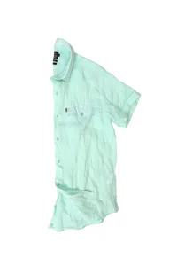 CAMISA DE LINHO MASCULINA MANGA CURTA VERDE ÁGUA