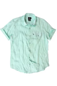 CAMISA DE LINHO MASCULINA MANGA CURTA VERDE ÁGUA