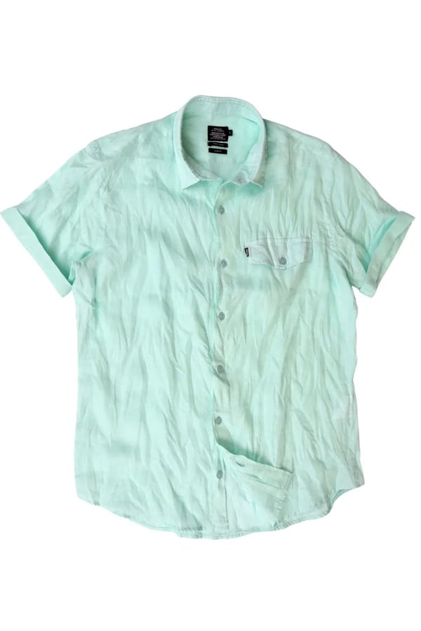 CAMISA DE LINHO MASCULINA MANGA CURTA VERDE ÁGUA