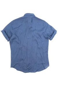 CAMISA EM LINHO MANGA CURTA AZUL CARBONO ONE POCKET