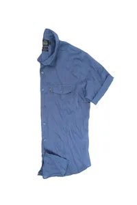 CAMISA EM LINHO MANGA CURTA AZUL CARBONO ONE POCKET