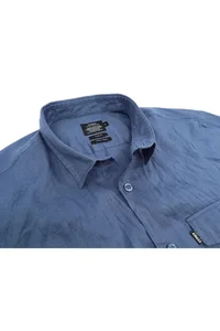 CAMISA EM LINHO MANGA CURTA AZUL CARBONO ONE POCKET