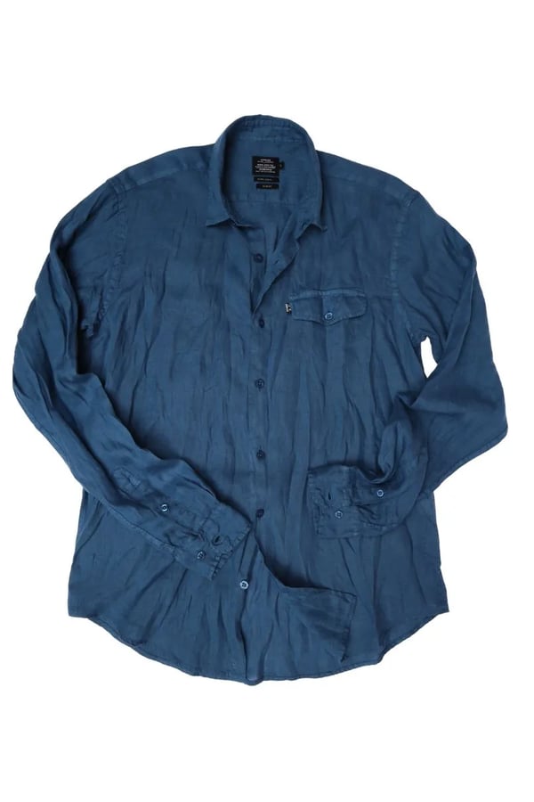 CAMISA EM LINHO MANGA LONGA AZUL STONE ONE POCKET