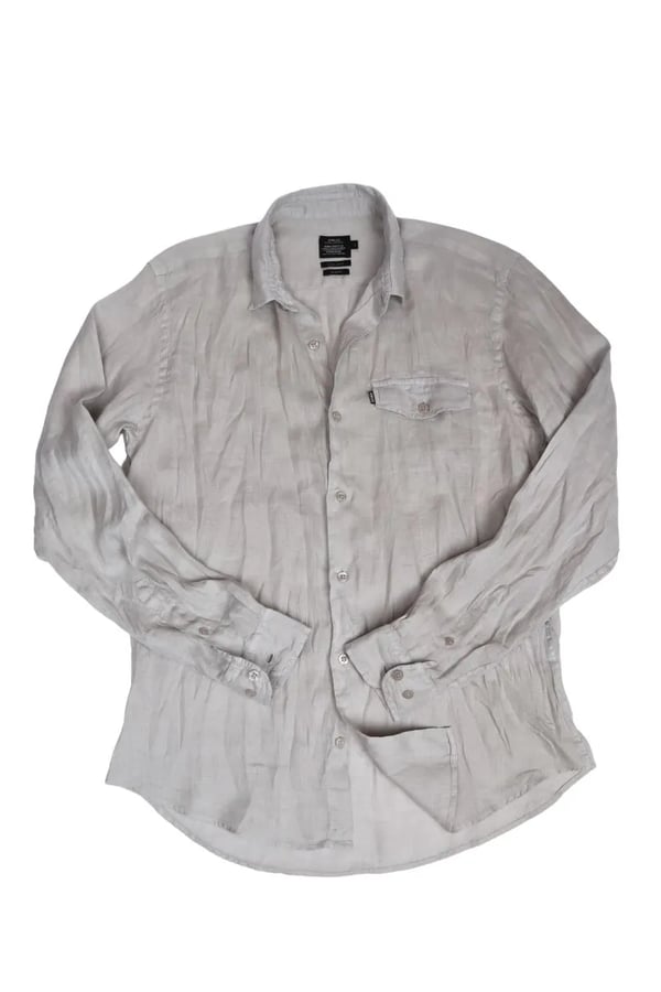 CAMISA EM LINHO MANGA LONGA CINZA ONE POCKET