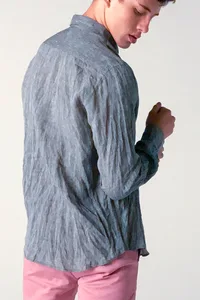 CAMISA EM LINHO MANGA LONGA GRAFITE ONE POCKET