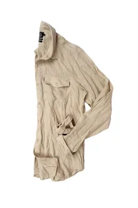 CAMISA EM LINHO MANGA LONGA KAKI ONE POCKET