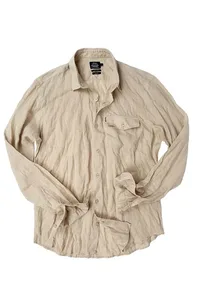 CAMISA EM LINHO MANGA LONGA KAKI ONE POCKET