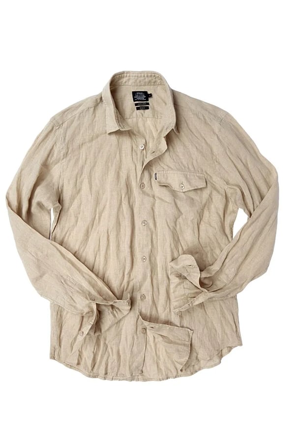 CAMISA EM LINHO MANGA LONGA KAKI ONE POCKET
