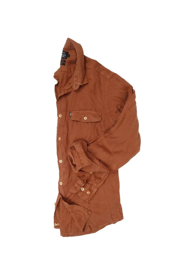 CAMISA EM LINHO MANGA LONGA MARROM CASCA ONE POCKET