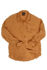 CAMISA EM LINHO MANGA LONGA MOSTARDA ONE POCKET