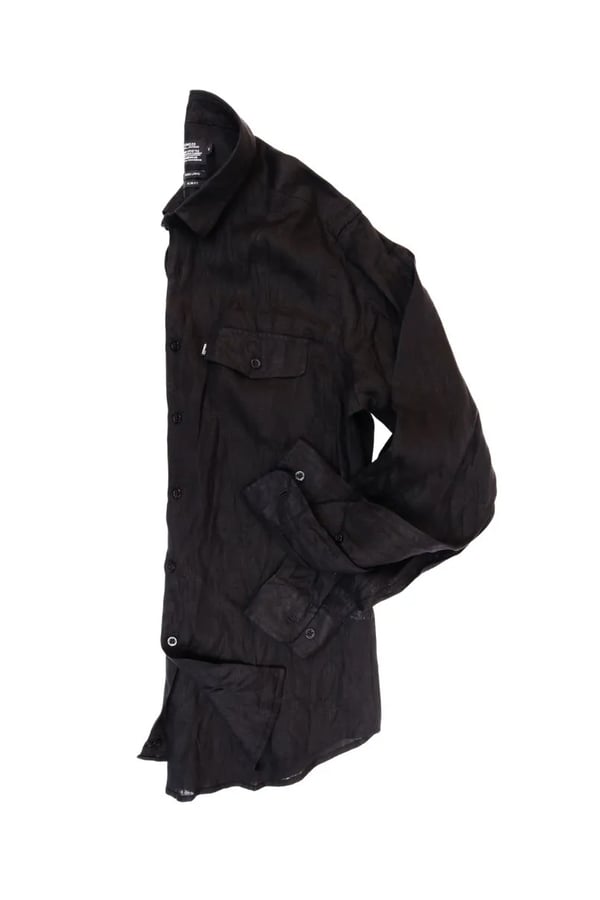 CAMISA EM LINHO MANGA LONGA PRETA ONE POCKET