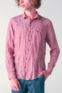 CAMISA EM LINHO MANGA LONGA ROSADO ONE POCKET