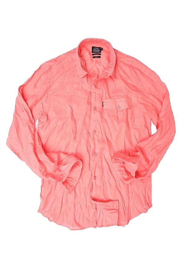 CAMISA EM LINHO MANGA LONGA ROSA ONE POCKET