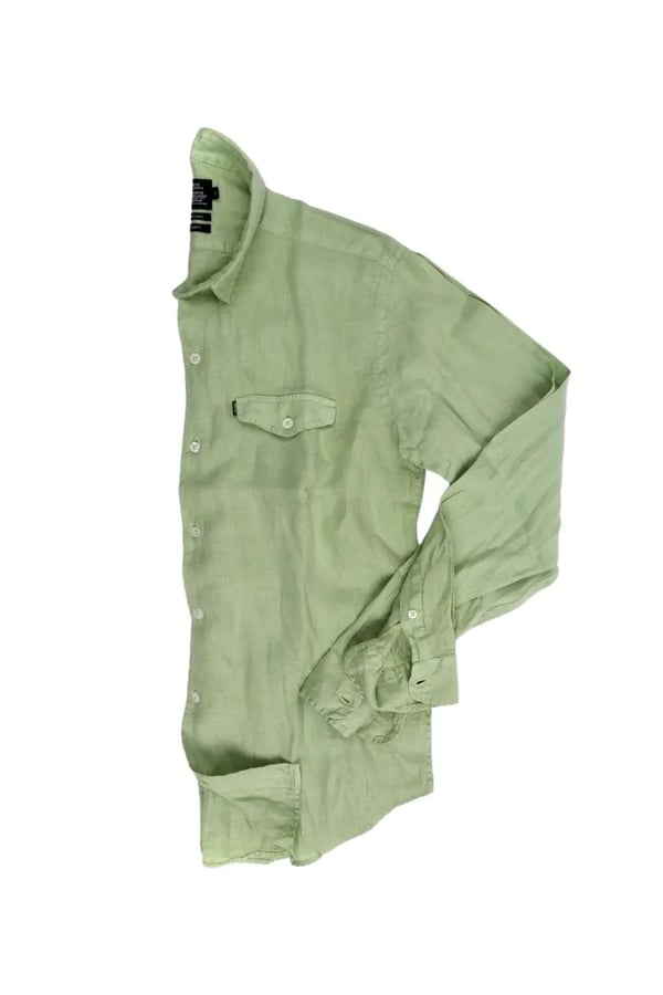 CAMISA EM LINHO MANGA LONGA VERDE AGUA ONE POCKET