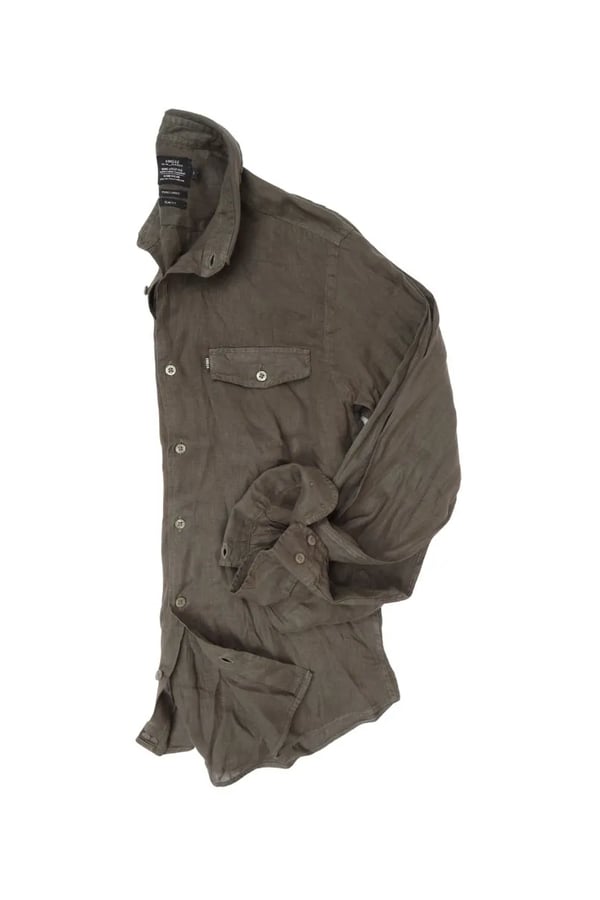 CAMISA EM LINHO MANGA LONGA VERDE MILITAR ONE POCKET