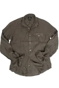 CAMISA EM LINHO MANGA LONGA VERDE MILITAR ONE POCKET