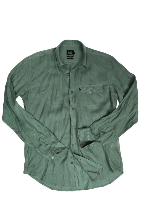 CAMISA EM LINHO MANGA LONGA VERDE STONE ONE POCKET