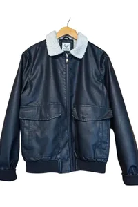 JAQUETA AVIADOR FAKE LEATHER PRETA