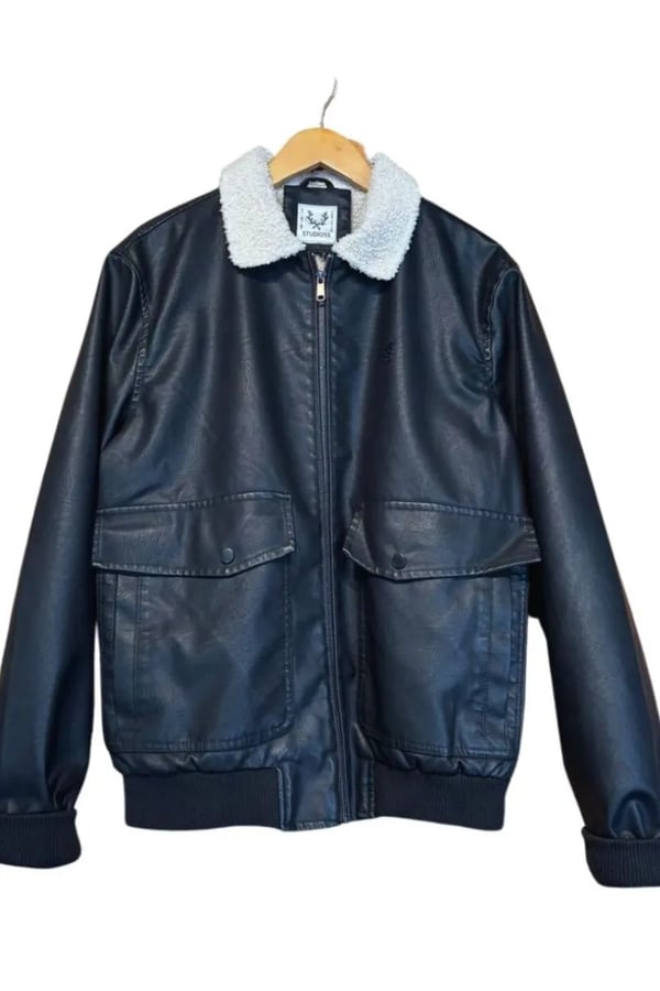 JAQUETA AVIADOR FAKE LEATHER PRETA