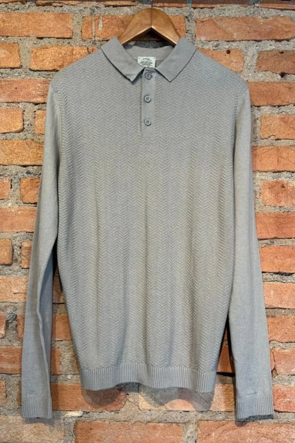 SUETER POLO TRICOT CHEVRON AREIA