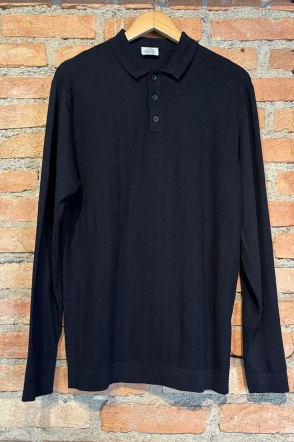 SUETER POLO TRICOT CHEVRON PRETO